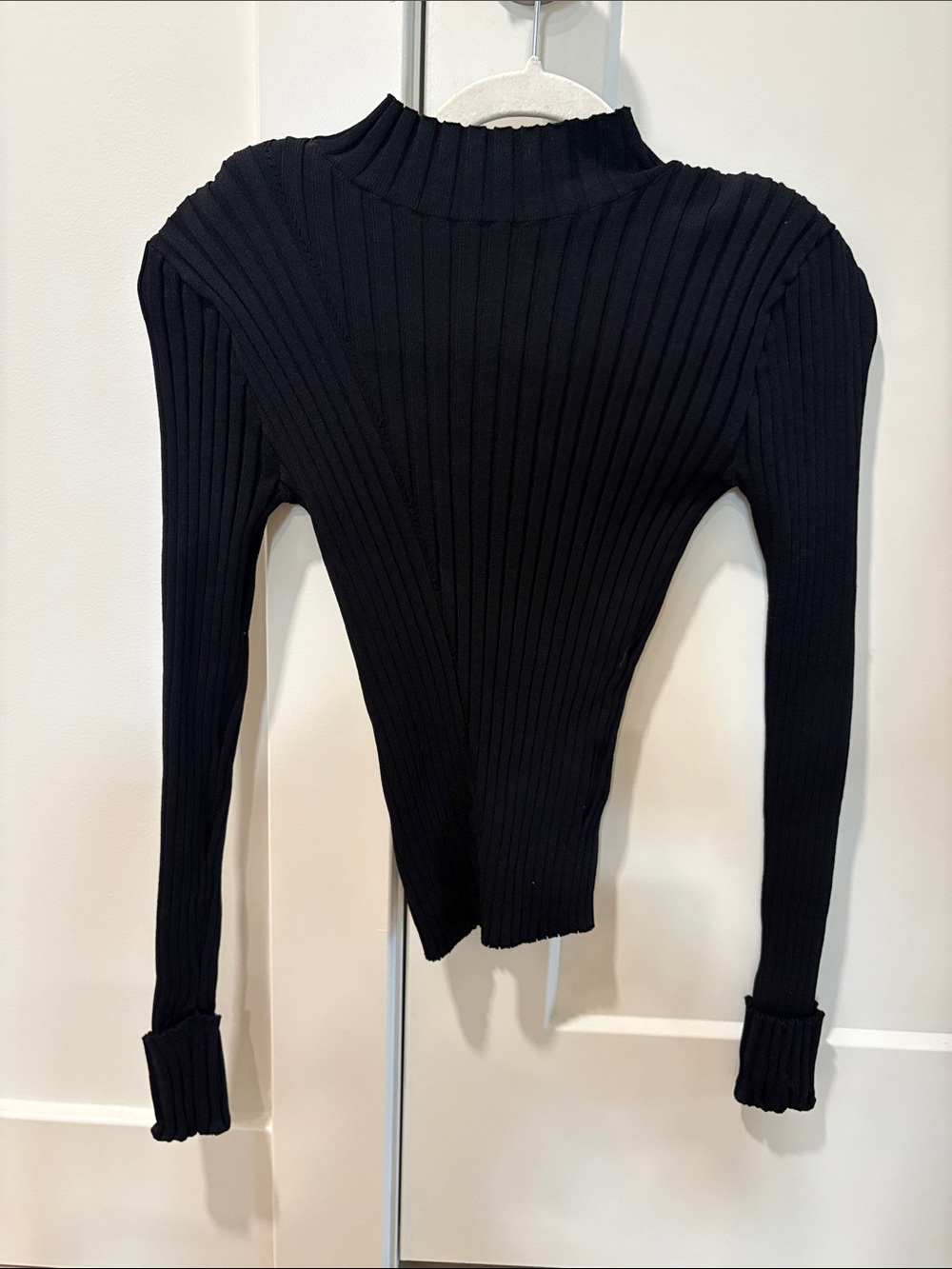 H&M Ribbed Mock Neck Women's Sweater with shoulder pads - Black